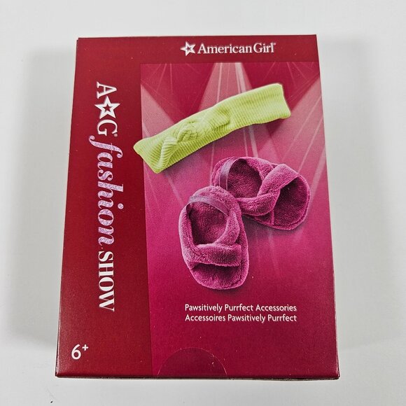 American Girl Pawsitively Purrfect Accessories Pink Slippers Green Headband Set - Picture 8 of 8